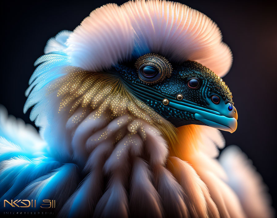 Vibrant digital artwork of creature with feather-like textures
