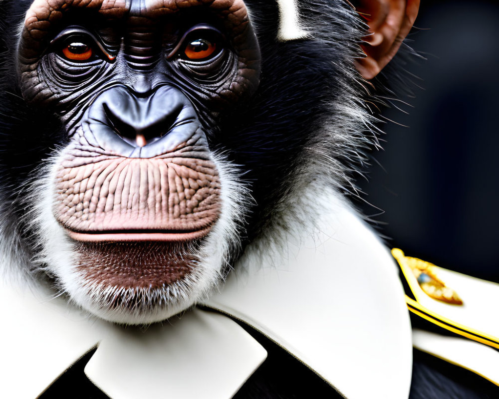 Chimpanzee in White Formal Outfit with Gold Epaulette
