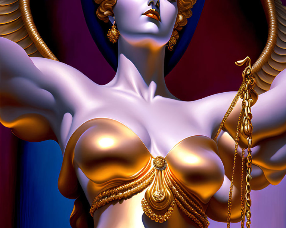 Gilded Lady Justice Statue with Scales and Blindfold