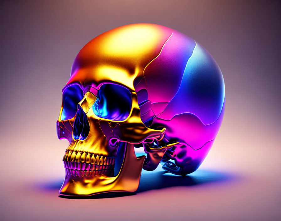 Colorful Gold to Purple Gradient Skull on Neutral Background