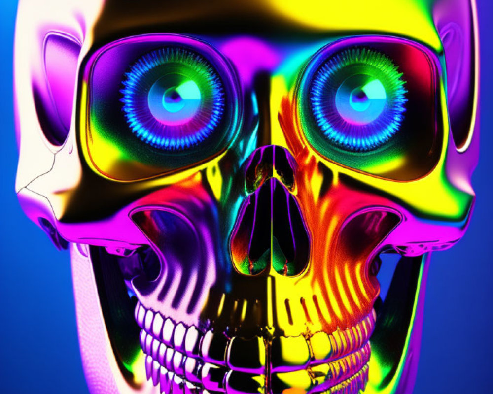 Colorful Neon Skull with Illuminated Eye Sockets