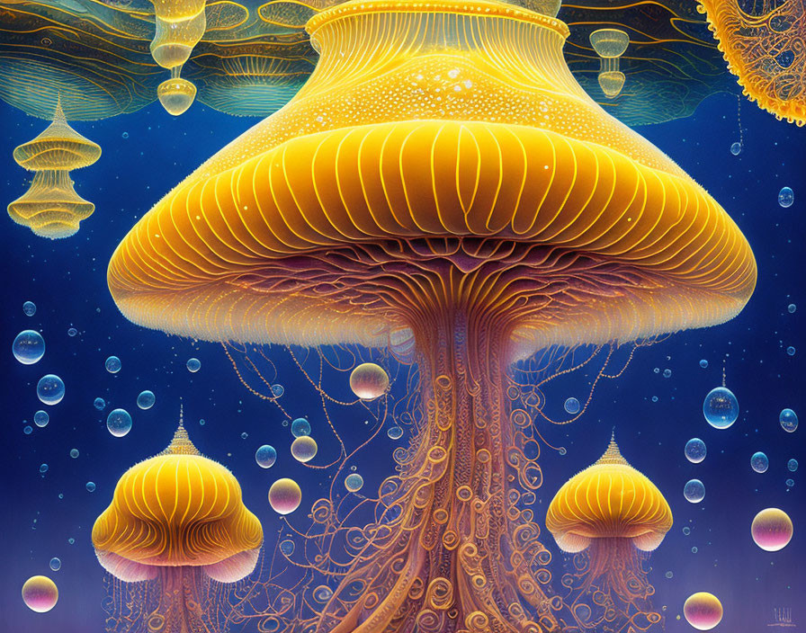 Colorful Stylized Jellyfish in Blue Ocean Environment