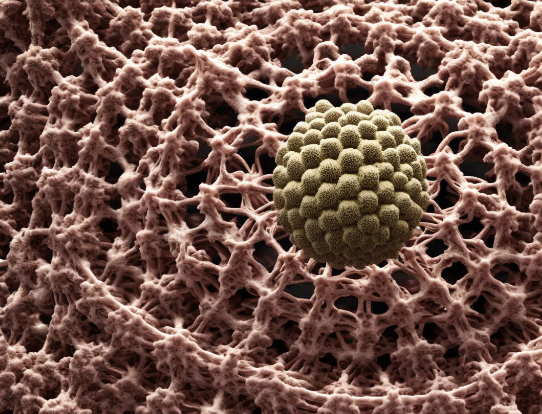 Microscopic Spherical Object with Textured Surface in Fibrous Network