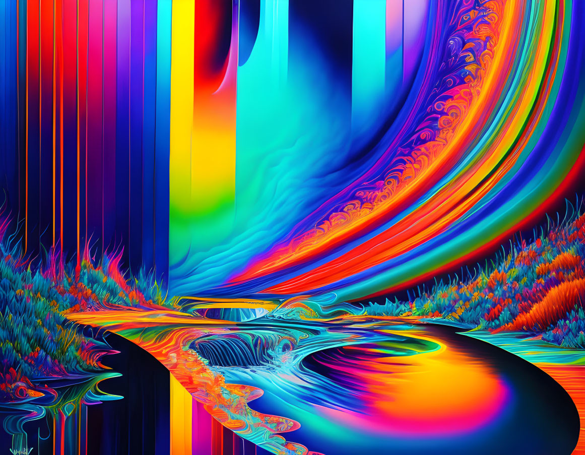 Colorful abstract art with swirling patterns and vibrant hues.