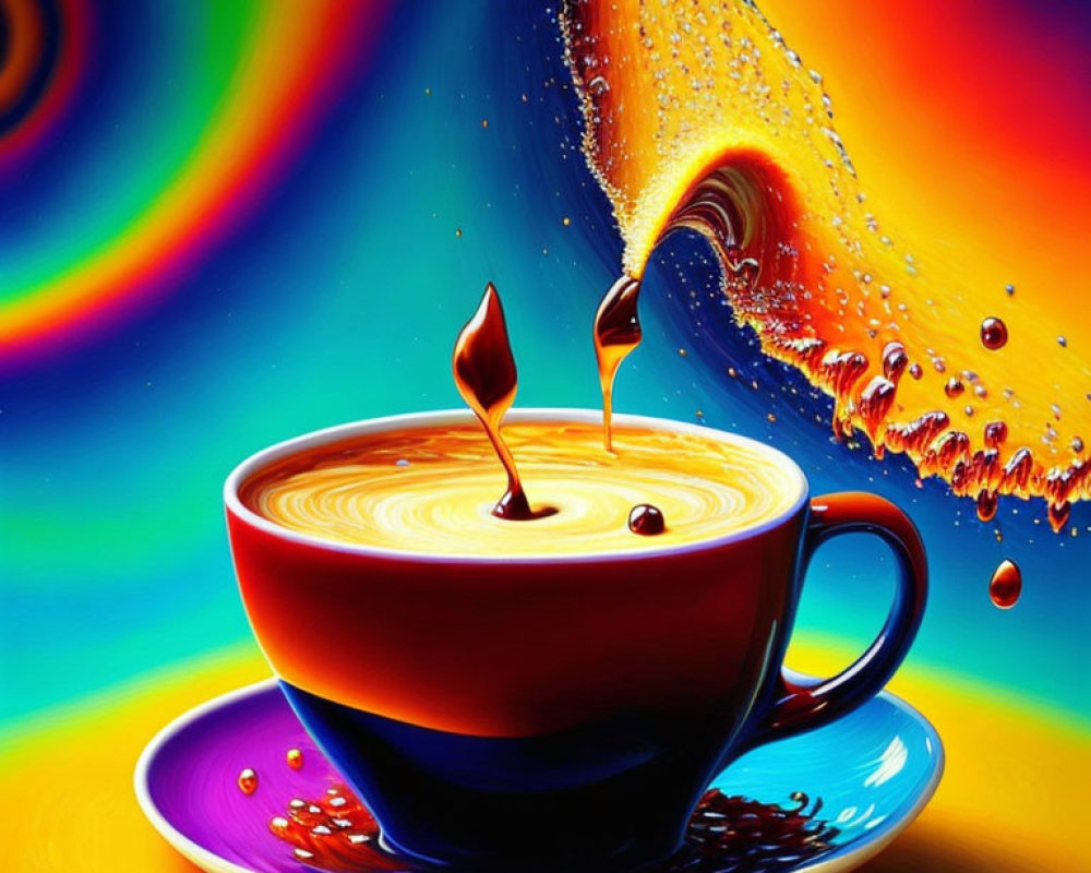 Colorful digital artwork: Cup of coffee with heart-shaped splash