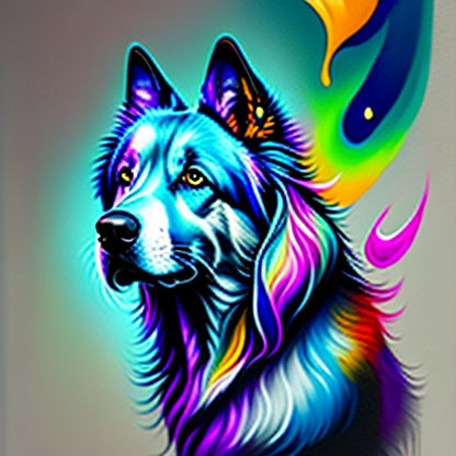 Colorful Neon Wolf Artwork with Psychedelic Hues