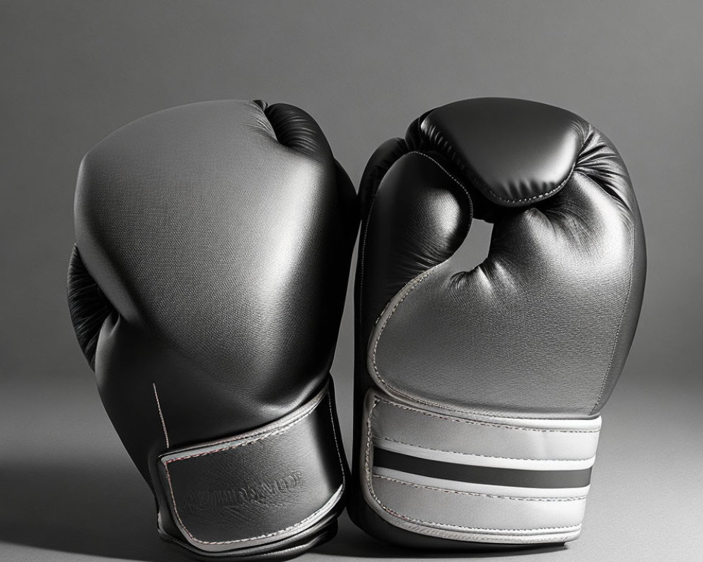 Black Boxing Gloves with White Accents on Gray Background