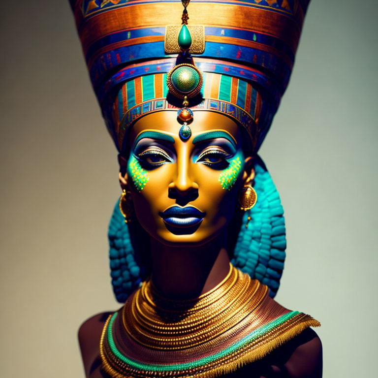 Ancient Egyptian woman with traditional makeup and jewelry