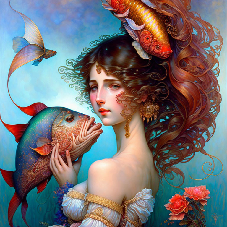 girl and fishes