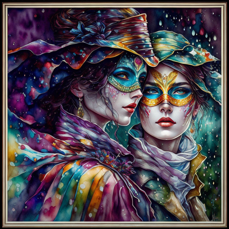 Colorful Carnival Masks and Attire in Abstract Cosmic Setting