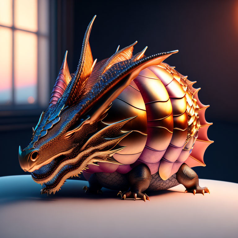 Armored dragon digital artwork with intricate scales and spikes