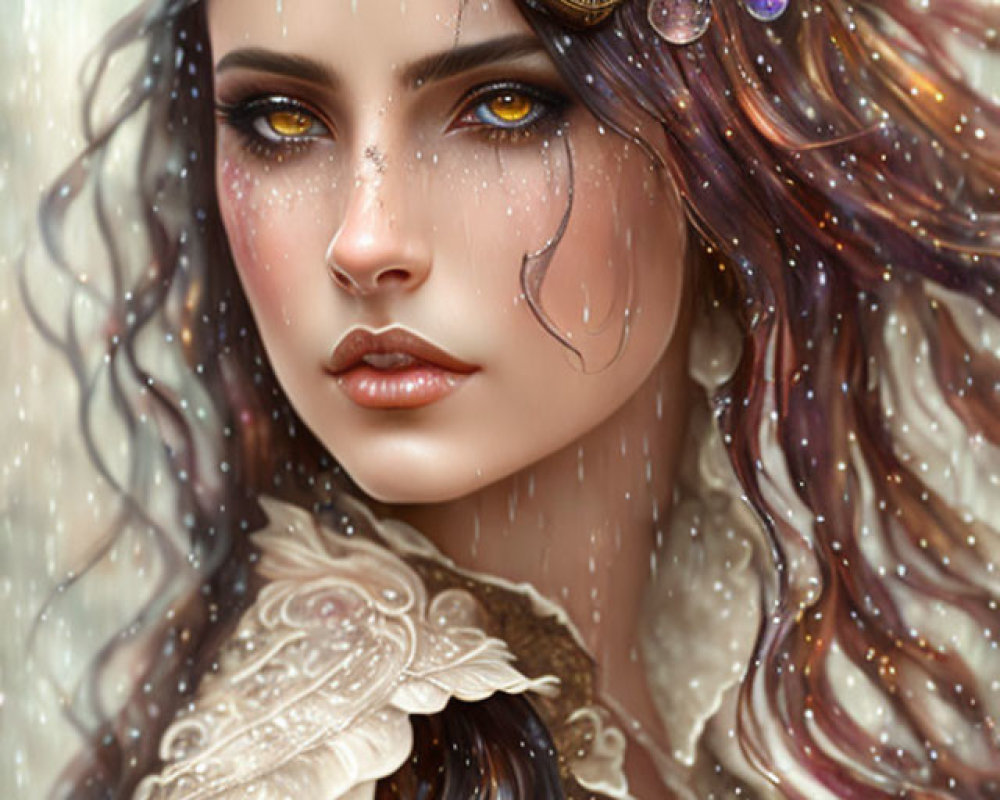 Detailed digital painting of a woman with intricate jewelry and fantasy elements