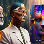 Colorful Abstract Illustration of Sigmund Freud and Mask Symbolizing Psychoanalysis