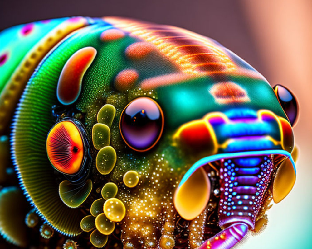 Close-up of dew-covered insect with multicolored highlights
