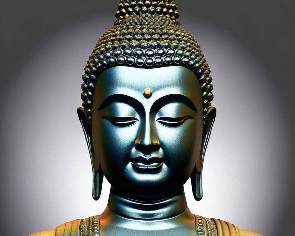 Blue-Grey Buddha Statue on Gradient Background