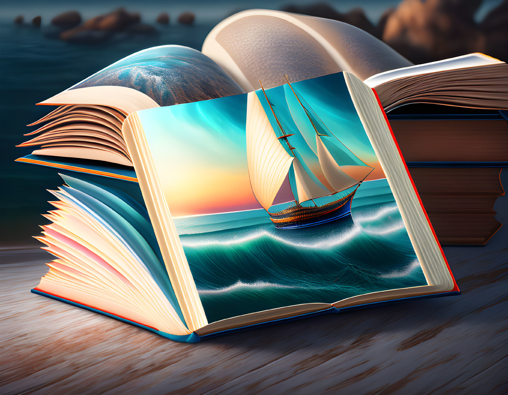Boat at sea in the book