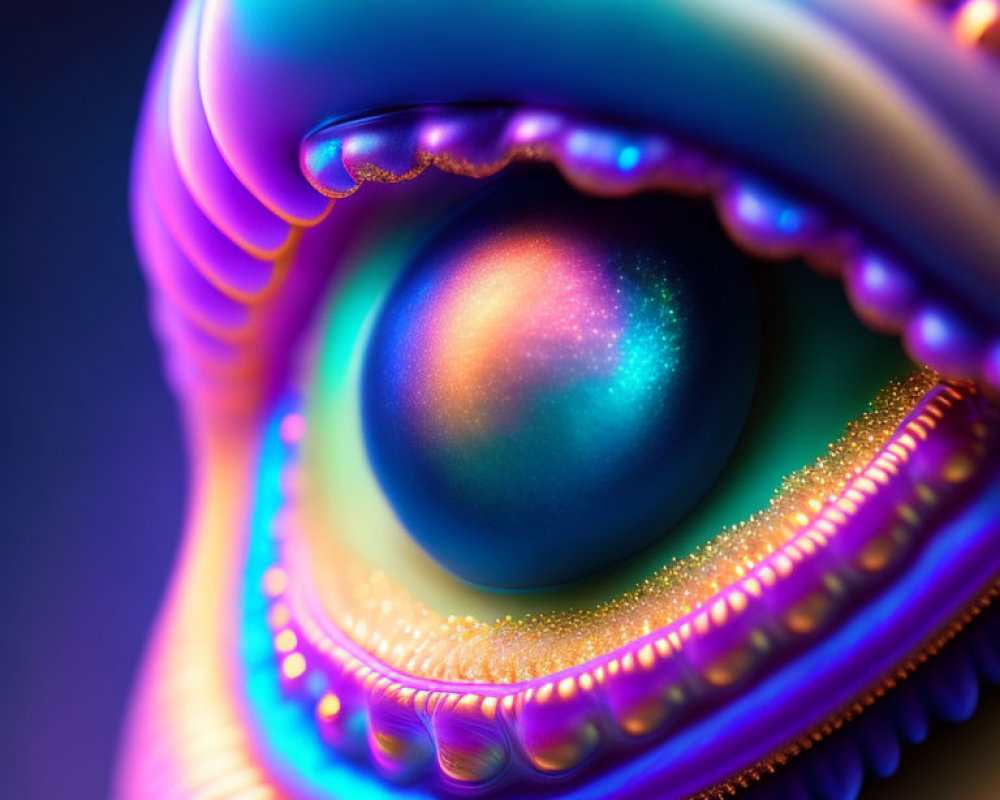 Colorful Abstract 3D Render with Fractal Eye and Iridescent Eyelids
