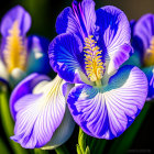 Purple and White Irises with Yellow and Blue Patterns on Petals