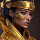Elaborate digital portrait of a woman in regal gold jewelry