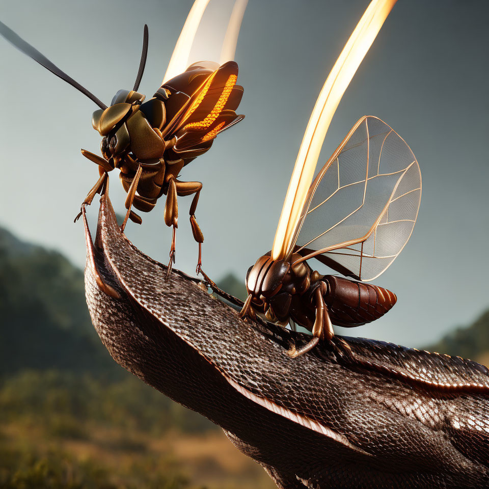 Highly detailed computer-generated insects on textured surface