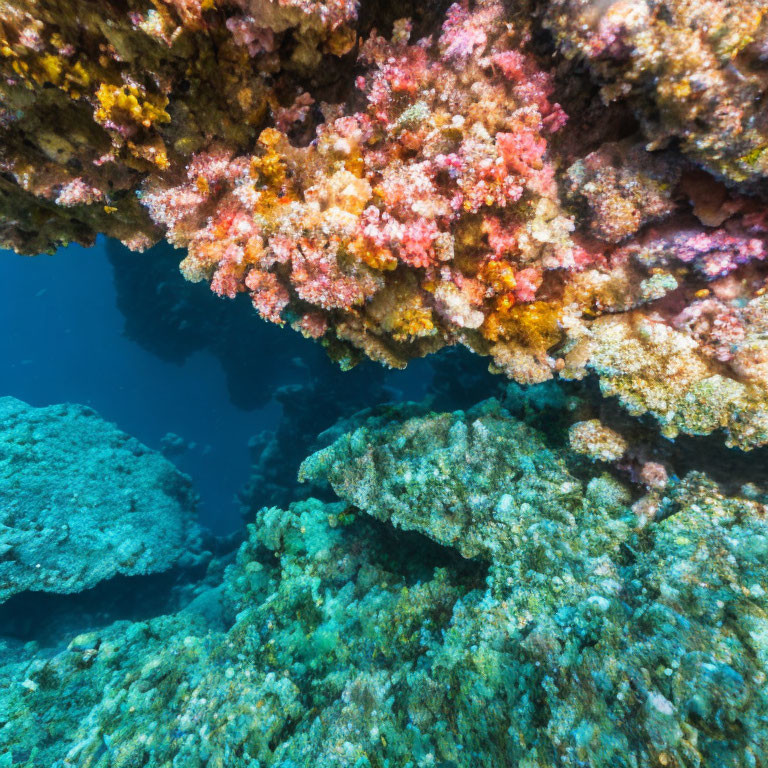 Colorful Coral Reef Displaying Diverse Textures and Marine Life