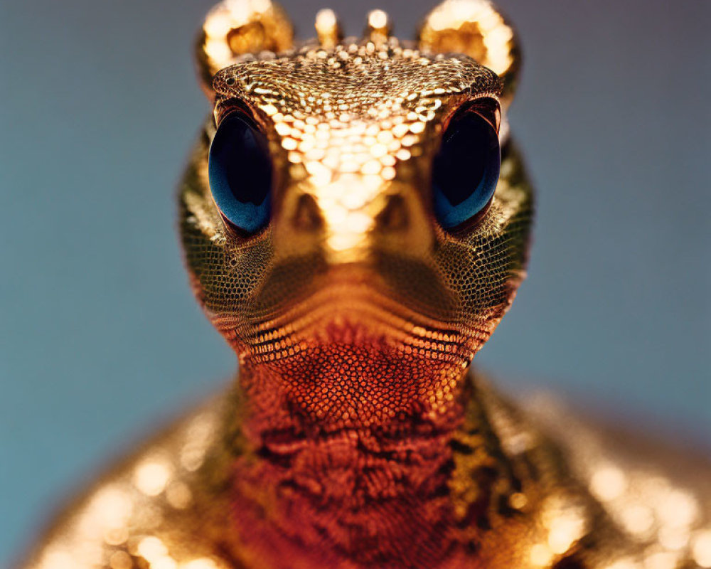 Golden-scaled Gecko with Blue Eyes in Close-up Shot