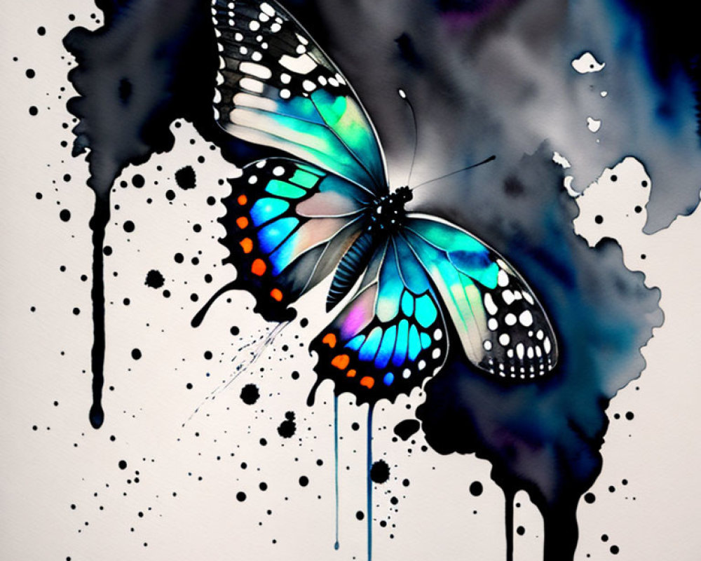 Colorful Butterfly with Vivid Wing Pattern in Watercolor Style