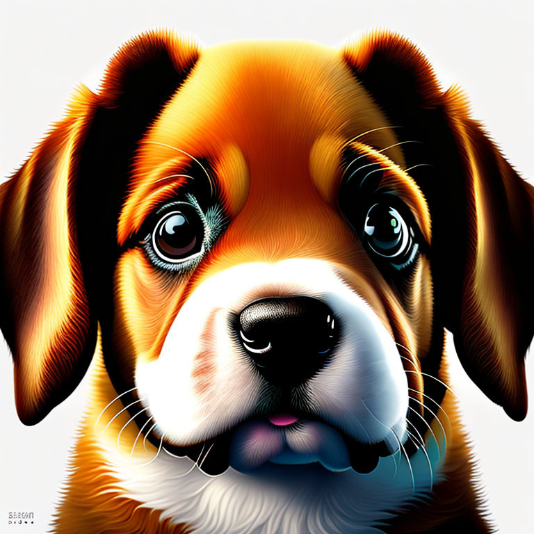 Detailed Digital Illustration of Brown and White Puppy