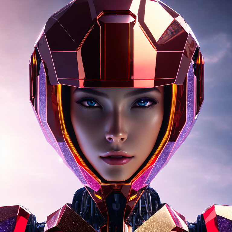 Futuristic helmet with reflective visor and metallic armor
