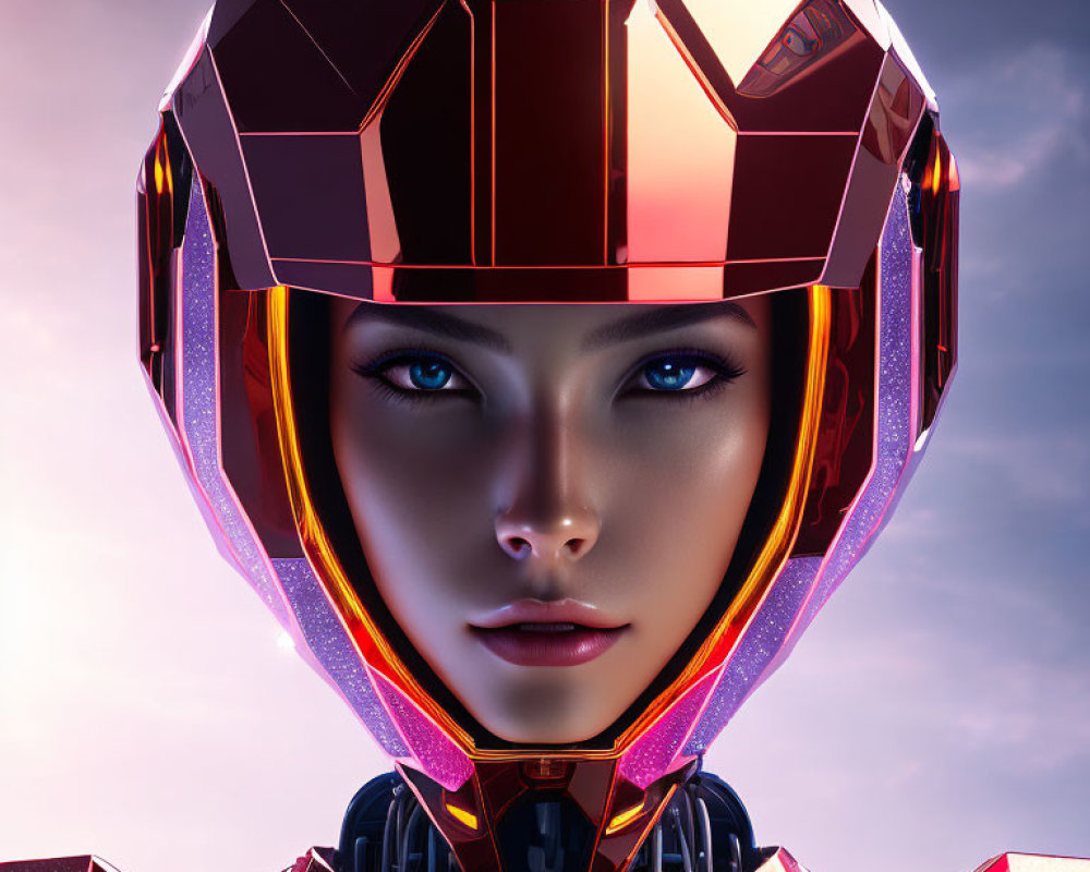 Futuristic helmet with reflective visor and metallic armor