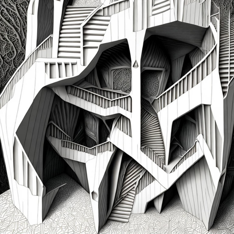 Abstract Monochrome Artwork: Surreal Architectural Illusion