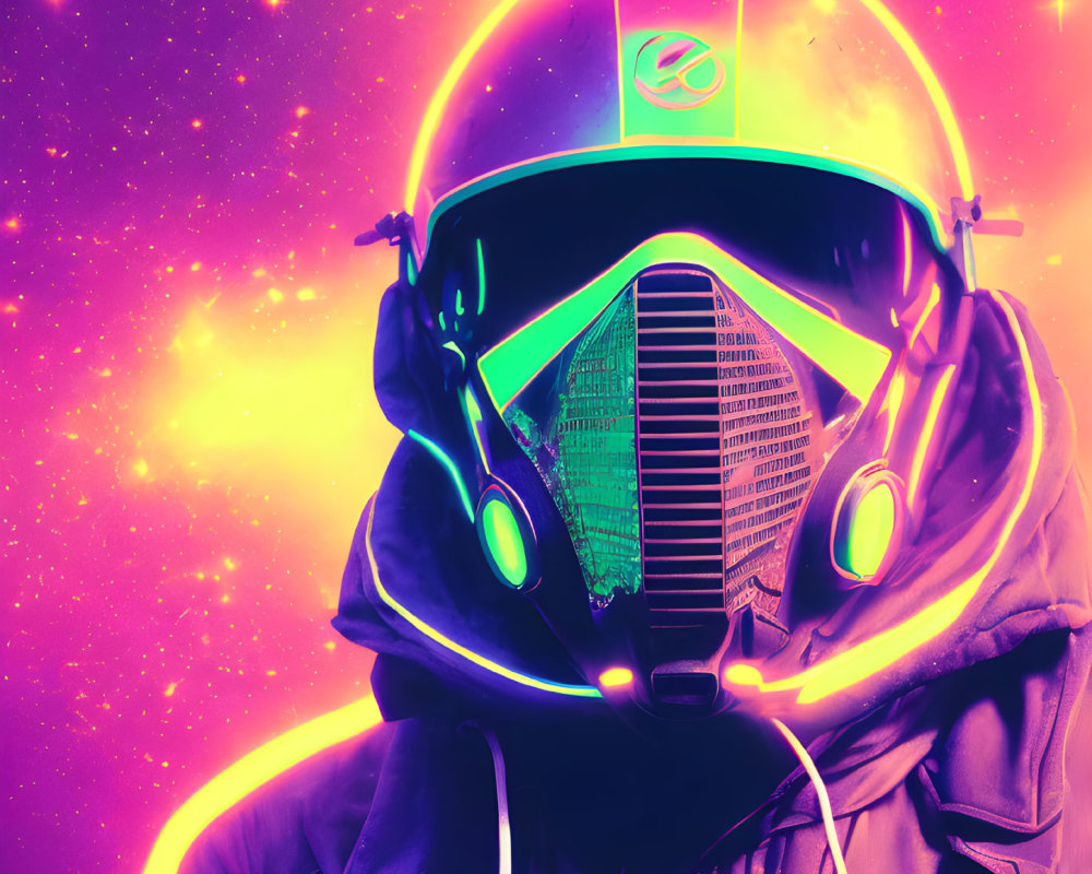Colorful Neon-Lit Astronaut in Cosmic Setting