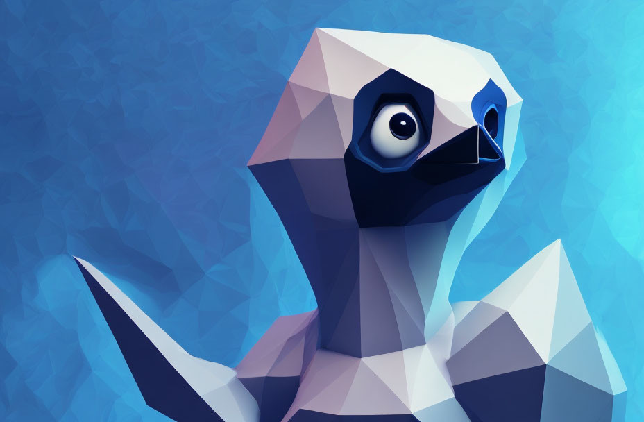 Geometric Blue Bird Art with Expressive Eyes