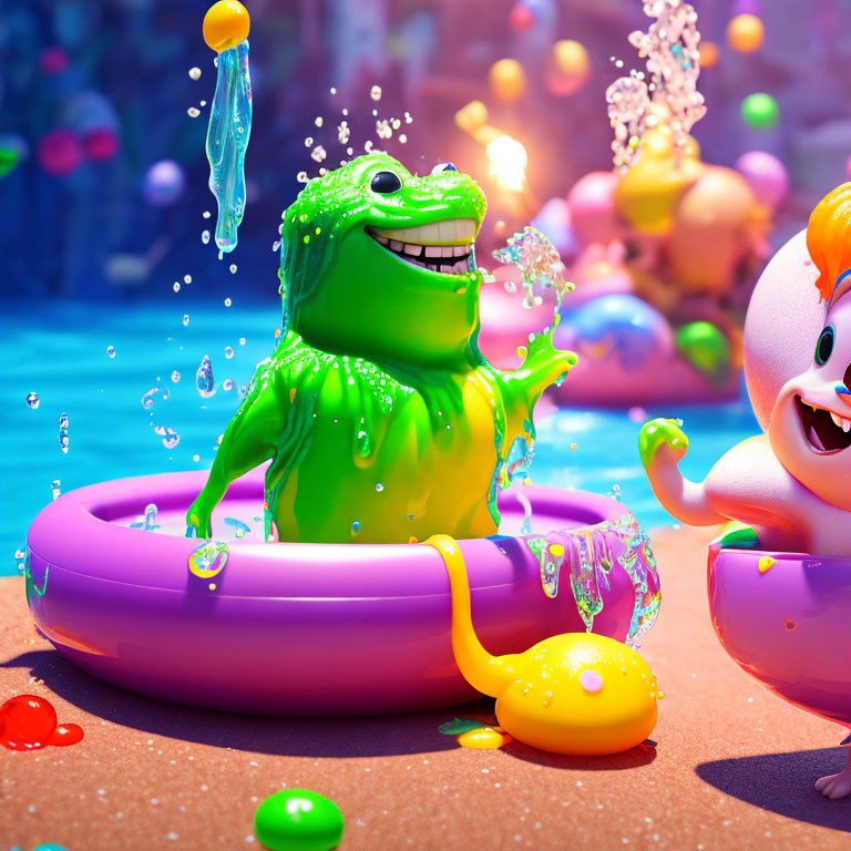 Colorful Animated Characters Surrounded by Candies