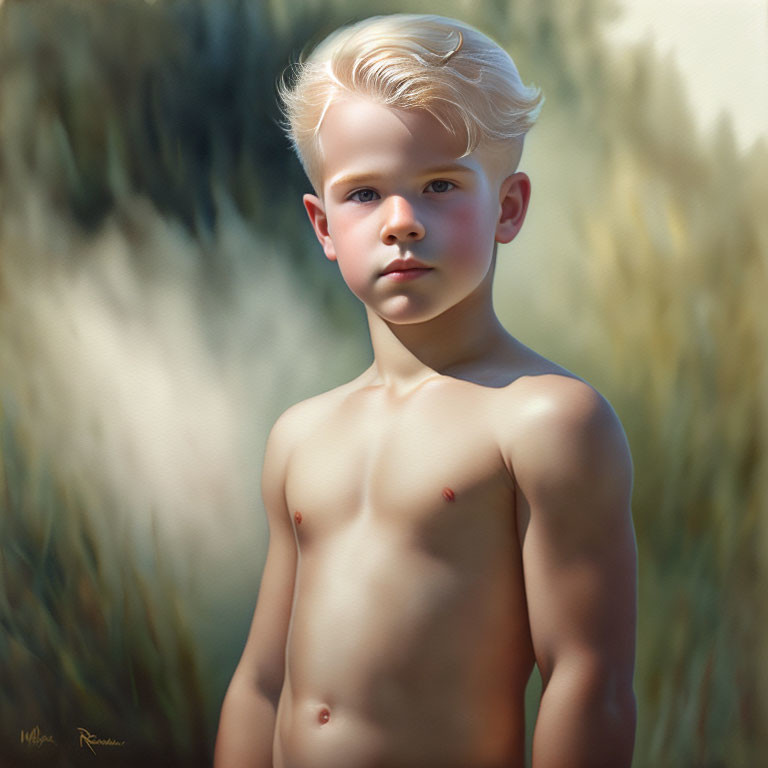 Blond-Haired Young Boy Portrait in Field Setting