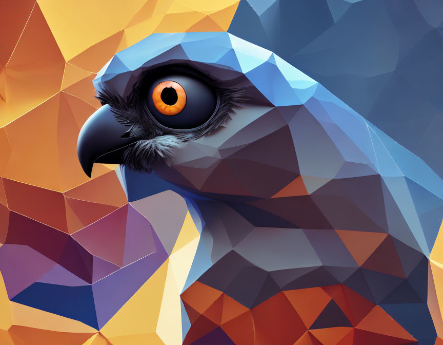 Colorful Low Poly Eagle Illustration in Blue, Orange, and Brown