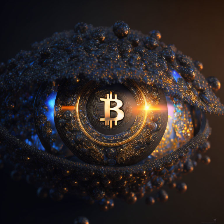 Detailed Bitcoin Sphere Artwork on Dark Background