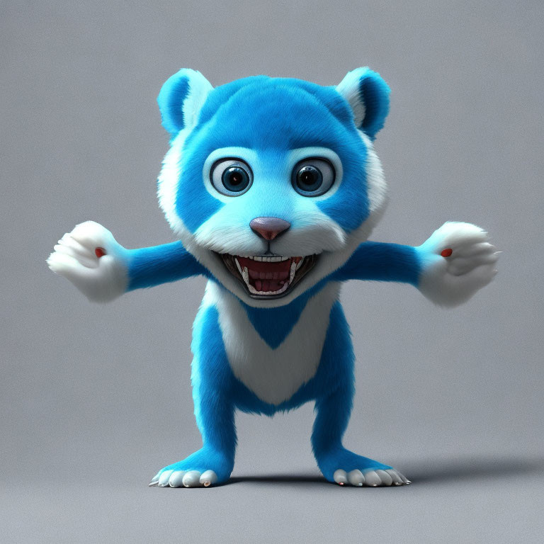 Cheerful blue and white cartoon bear 3D illustration