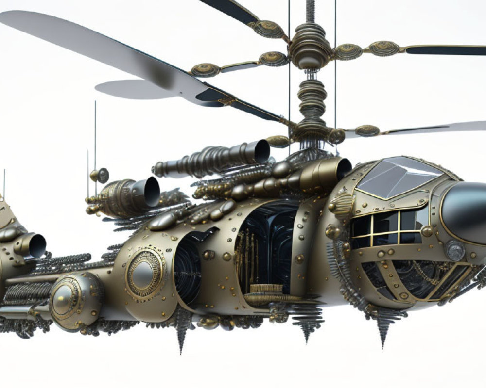 Intricate Steampunk Helicopter with Brass Details