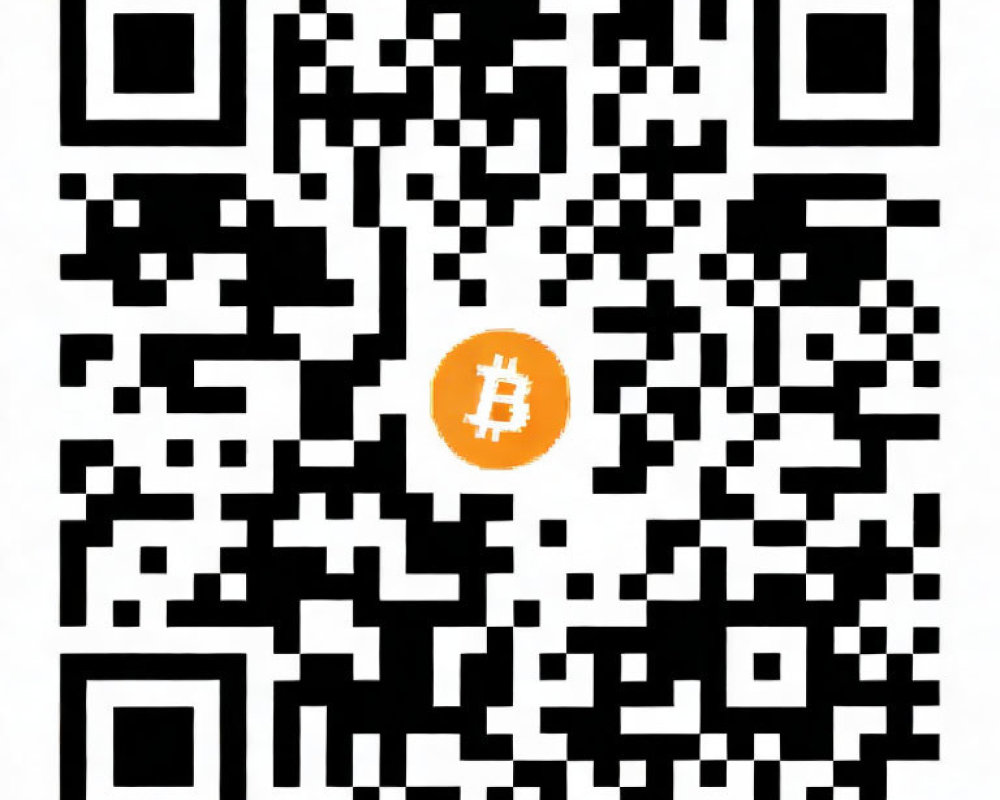 Monochrome QR Code with Bitcoin Logo