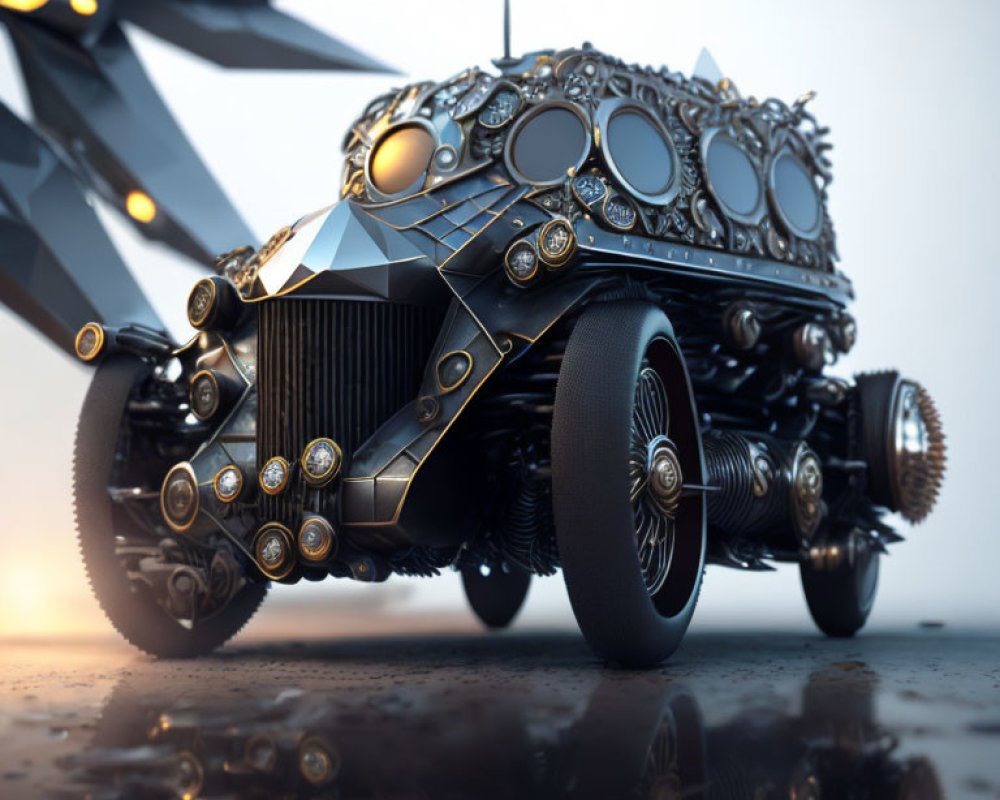 Luxurious Black and Gold Vehicle with Ornate Design Elements