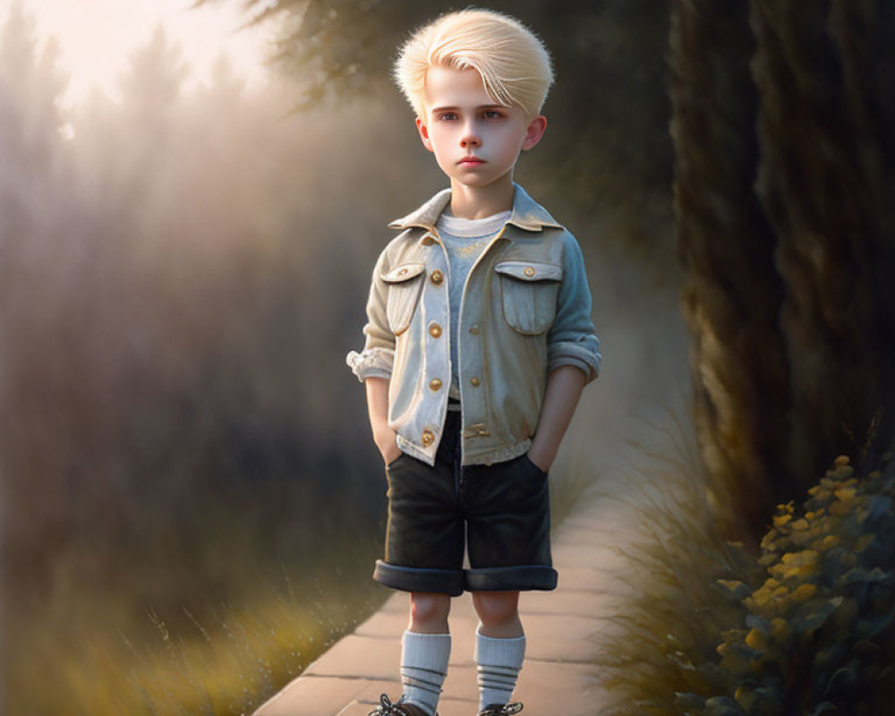 Blond-Haired Child by Tranquil River in Forest