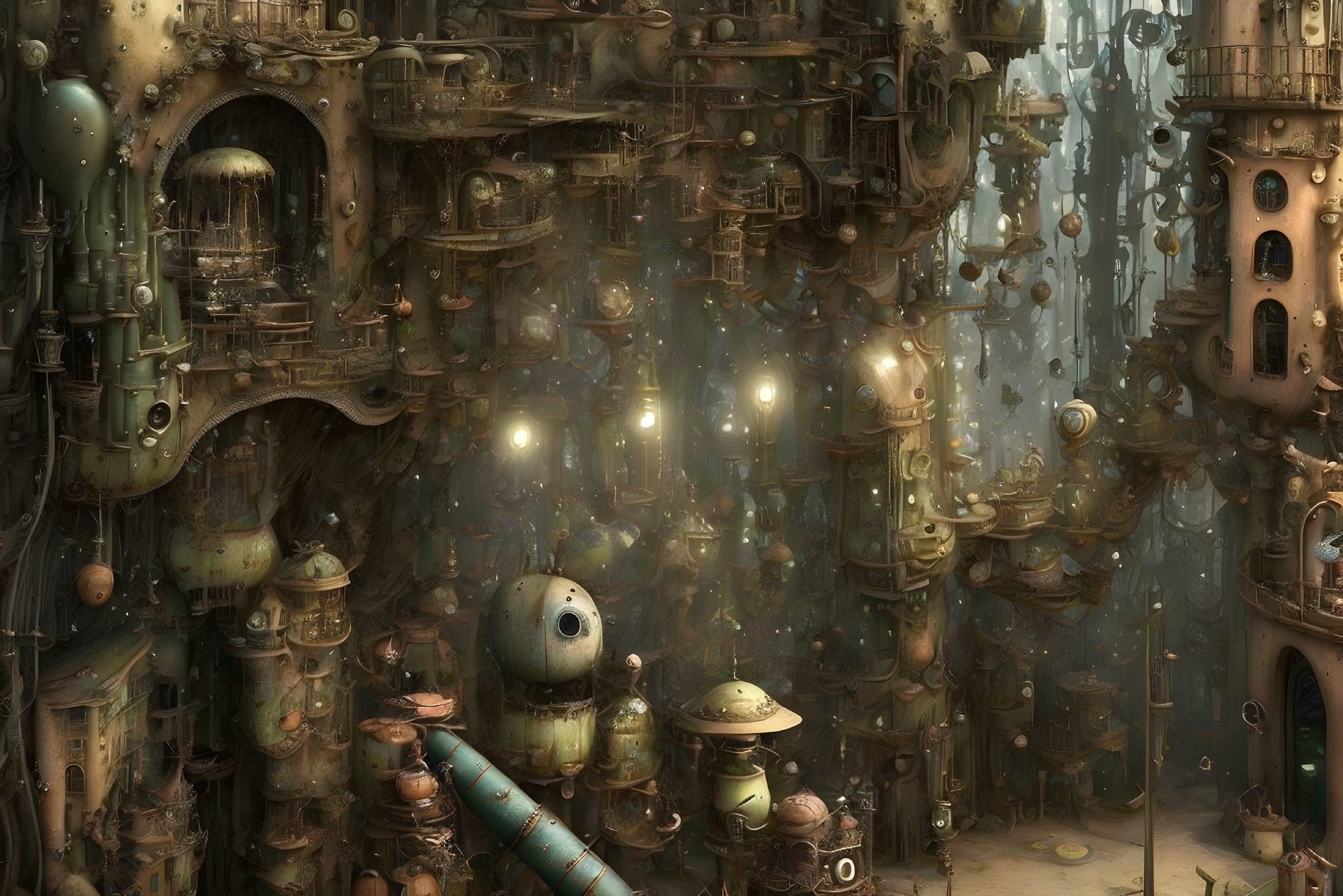 Intricate Steampunk Fantasy Industrial Cityscape