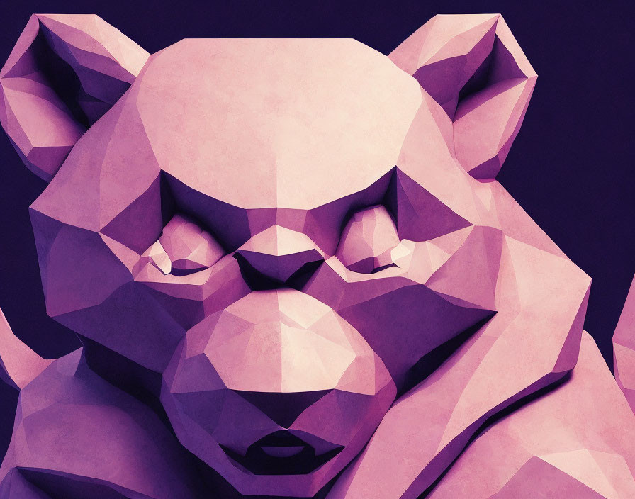 Purple Low-Poly Bear Head Geometric Illustration