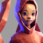 Stylized low-poly digital character art with hooded garment on grey background