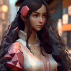Digital artwork featuring female with polygonal hair, golden eyes, and white collar against soft-lit backdrop