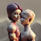 Low Poly Digital Art: Two Human Figures with Detailed Blue Eyes