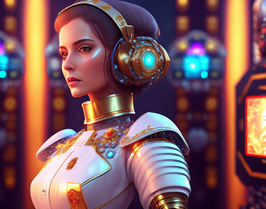 robot woman in an admiral's uniform
