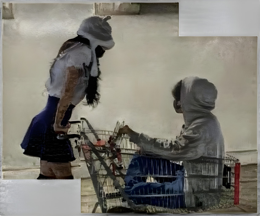 Painting of Girl and Boy in Shopping Cart