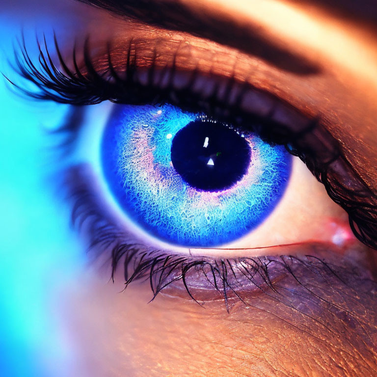 Detailed Close-Up of Human Eye with Blue Iris and Long Eyelashes